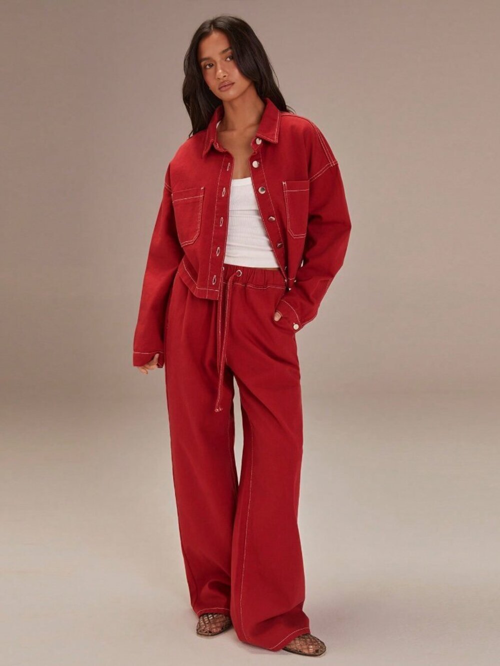 Red Casual Women's drawstring Denim Jeans